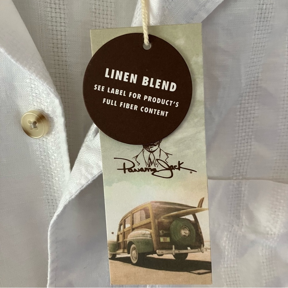 NWT Men’s PANAMA JACK Bright White Linen Short Sleeve Pocket Solid Button Shirt - Picture 6 of 9